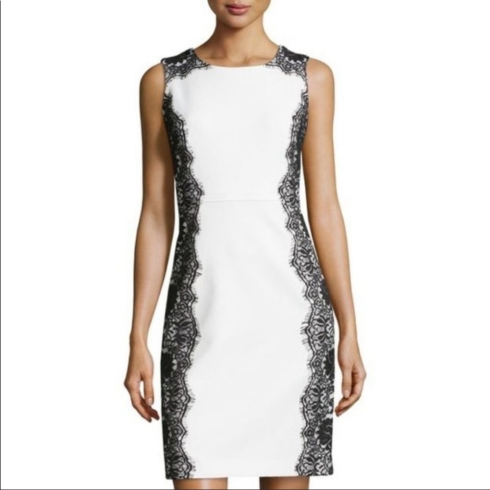 Chetta B off-white dress with black lace trim size 12